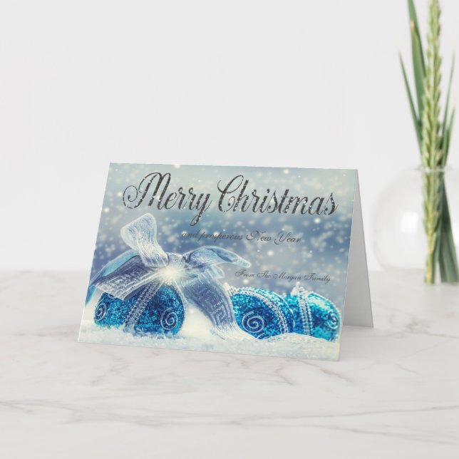 Elegant Blue Christmas Balls Feiertagskarte (Vorderseite)