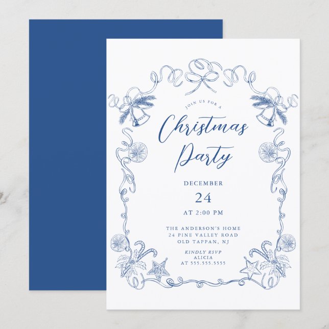 Elegant Blue Christmas Party Invitation Einladung (Vorne/Hinten)