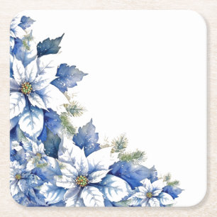 Elegant Blue Christmas Poinsettia Rechteckiger Pappuntersetzer