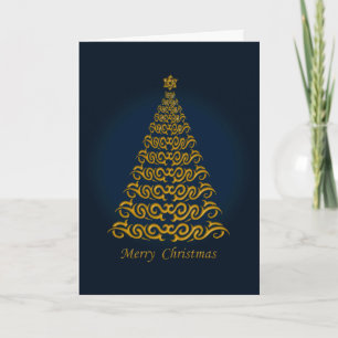 Elegant Blue Christmas Tree Greetings Card Feiertagskarte