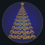 Elegant Blue Christmas Tree Stickers<br><div class="desc">Mit diesen eleganten Goldbaumaufklebern mit blauem Hintergrund erleben Sie den Urlaubssinn.</div>