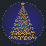 Elegant Blue Christmas Tree Stickers<br><div class="desc">Mit diesen eleganten Goldbaumaufklebern mit blauem Hintergrund erleben Sie den Urlaubssinn.</div>