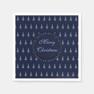 Elegant Blue Christmas Trees and Stars Serviette
