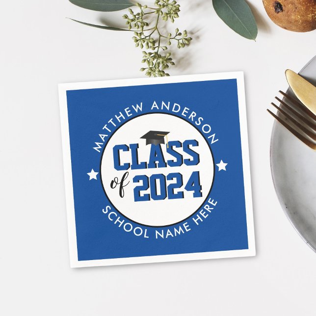 Elegant Blue Class of 2024 Graduation Party Serviette (Von Creator hochgeladen)