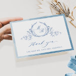 Elegant Blue Classic Monogram, Watercolor Wedding Dankeskarte<br><div class="desc">Thank your guests with a elegant custom wedding thank you card! Design with delicate blue watercolor frame, beautiful blue hand drawn botanical monogram with couples initials, elegant thank you phrase and text section to personalize it as you wish in both front and back. Ability to personalize front and back with...</div>