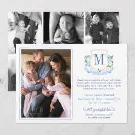 Elegant Blue Coastal Monogram 6 Fotos Baby Birth Ankündigung