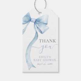 Elegant Blue Coquette Bow Boy Baby Shower Geschenkanhänger