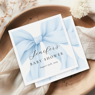 Elegant Blue Coquette Bow Girl Baby Shower Serviette