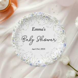 Elegant Blue Cornflower Wildblume Baby Shower Pappteller