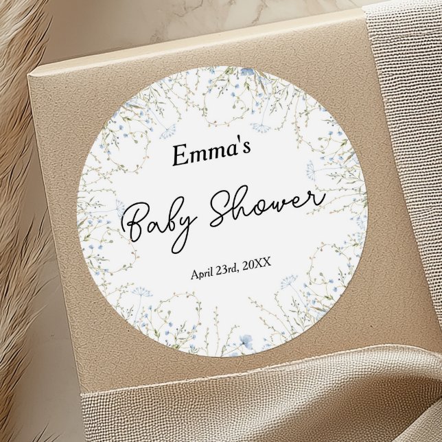 Elegant Blue Cornflower Wildblume Baby Shower Runder Aufkleber (Von Creator hochgeladen)