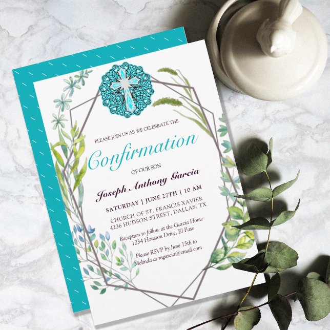 Elegant Blue Cross Botanical Floral Bestätigung Einladung (ELEGANT BLUE CROSS BOTANICAL FLORAL CONFIRMATION INVITATION)