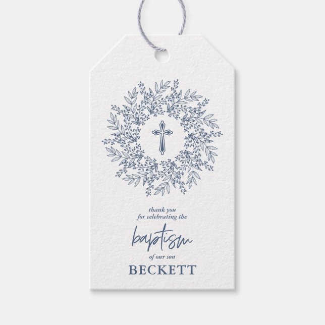 Elegant Blue Cross Boy Baptism Favor Geschenkanhänger (Vorderseite)