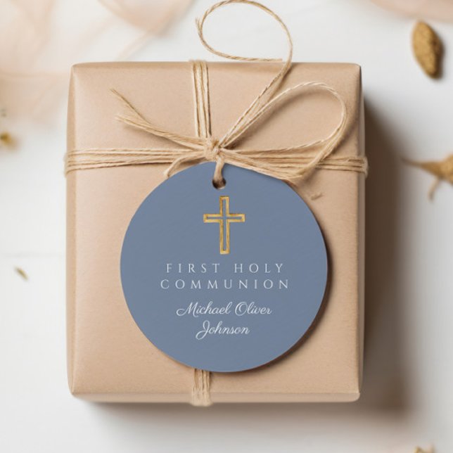 Elegant Blue Cross Boy Erste Kommunalrunde Geschenkanhänger (Von Creator hochgeladen)