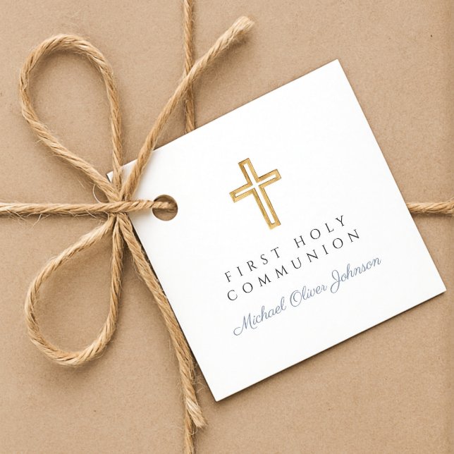 Elegant Blue Cross Boy First Communion Geschenkanhänger (Elegant Blue Cross Boy First Communion Favor Tags)