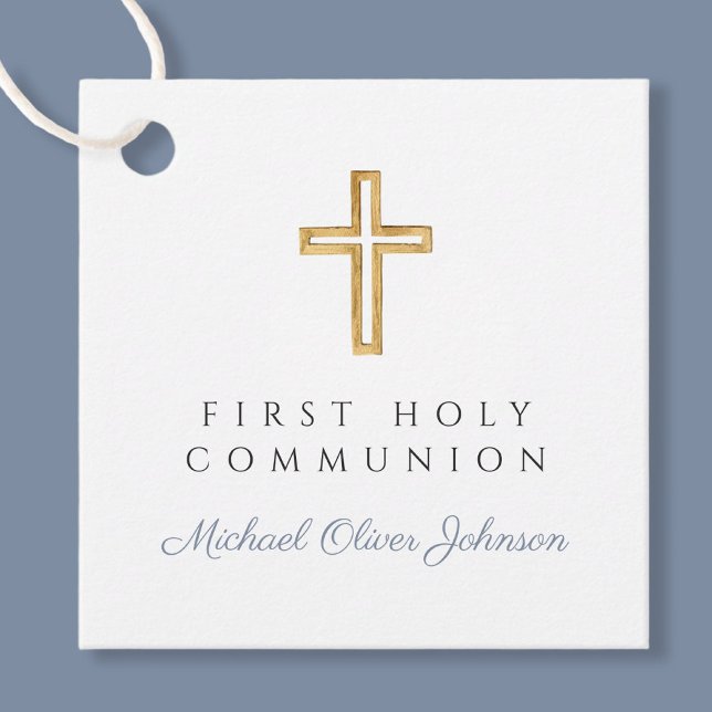 Elegant Blue Cross Boy First Communion Geschenkanhänger (Elegant Blue Cross Boy First Communion Favor Tags)
