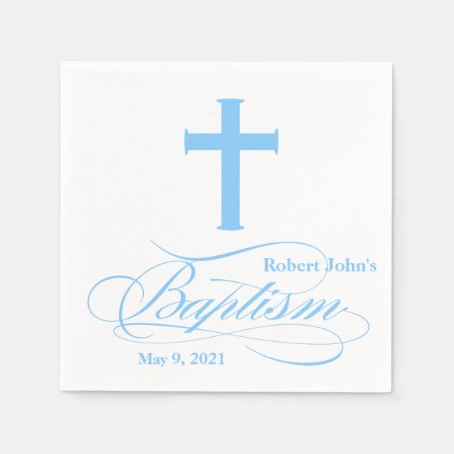 Elegant Blue Cross Taufe Personalisiert Napkin Serviette (Vorderseite)