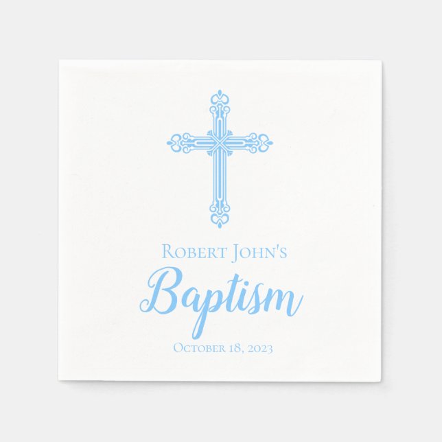 Elegant Blue Cross Taufe Personalisiert Napkin Serviette (Vorderseite)