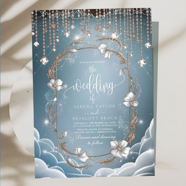Elegant Blue Crystal Drops Wedding Einladung (Von Creator hochgeladen)