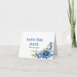 Elegant Blue Daisy Wedding Save the Date Ankündigung