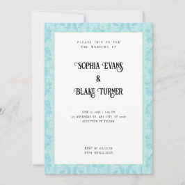 Elegant Blue Damask Traditionelle weiße Hochzeit Einladung