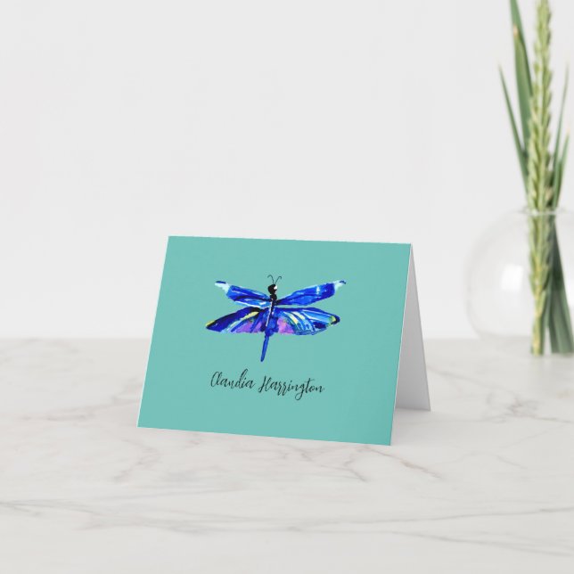 Elegant Blue Dragonflly Hand-Painted Watercolor (Vorderseite)