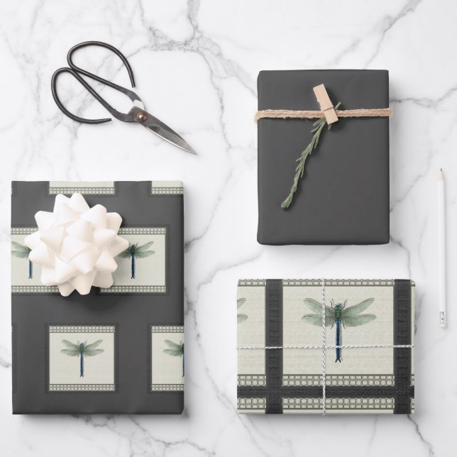 Elegant Blue Dragonfly Geschenkpapier Set (Vorderseite)