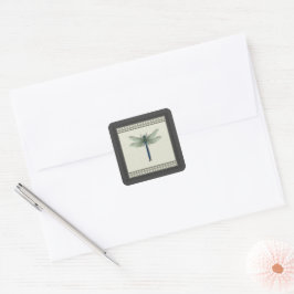 Elegant Blue Dragonfly Quadratischer Aufkleber