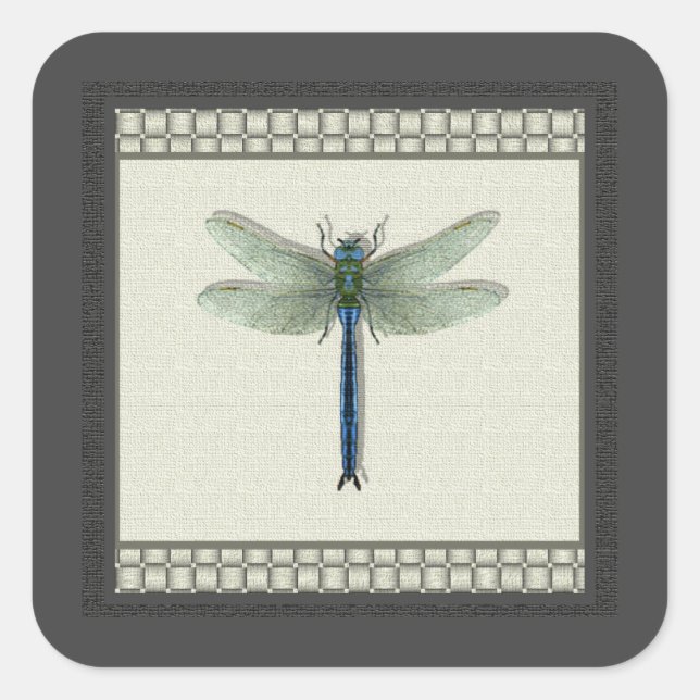 Elegant Blue Dragonfly Quadratischer Aufkleber (Vorderseite)