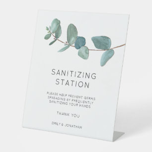 Elegant Blue Eucalyptus Hand Sanitizer Station Ped Sockelschild