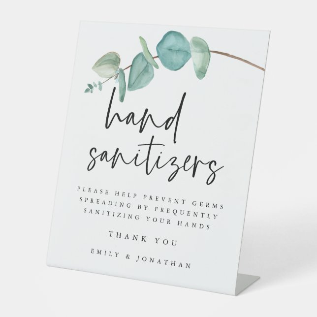 Elegant Blue Eucalyptus Hand Sanitizer Station Sockelschild (Vorderseite)