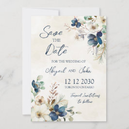 Elegant Blue Flora Winter Save the Date Card