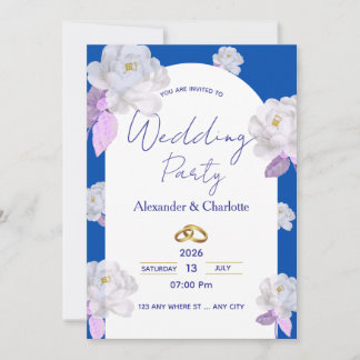 Elegant Blue Floral Arch Wedding Invitation