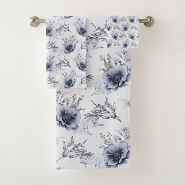 Elegant Blue Floral Badhandtuch Set (Insitu)