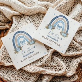 Elegant Blue Floral Beige Boho Rainbow Serviette