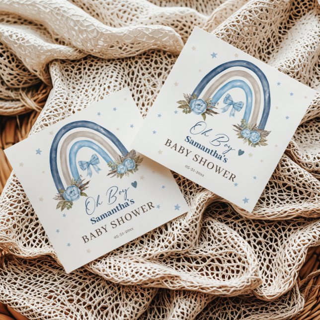 Elegant Blue Floral Beige Boho Rainbow Serviette (Von Creator hochgeladen)