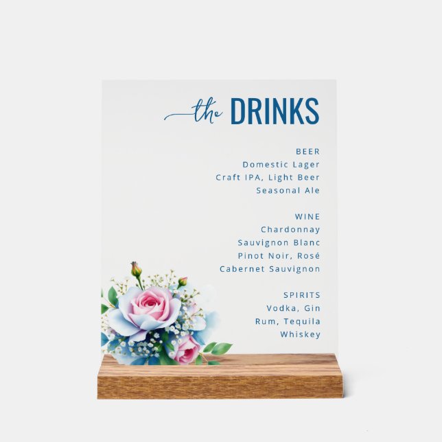 Elegant Blue Floral Beverage Menu (Recto)