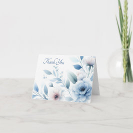 Elegant Blue Floral Blank Dankeskarte