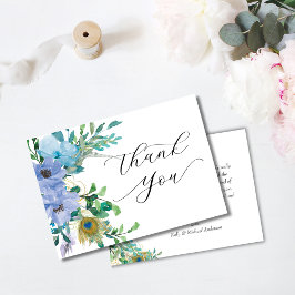 Elegant Blue Floral Boho Wedding Dankeschön Card