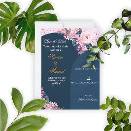 Elegant Blue Floral Boho Wedding Invitation  Einladung