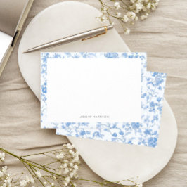 Elegant Blue Floral Border French Toile de Jouy Mitteilungskarte