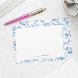 Elegant Blue Floral Border French Toile de Jouy Mitteilungskarte