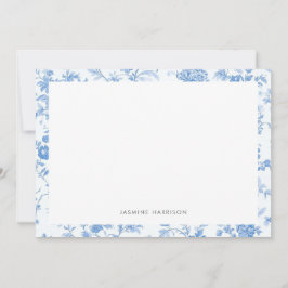 Elegant Blue Floral Border French Toile de Jouy Mitteilungskarte