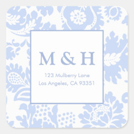 Elegant Blue Floral Botanical Quadratischer Aufkleber