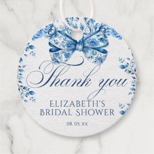 Elegant Blue Floral Bow Calligraphy Vielen Dank Geschenkanhänger