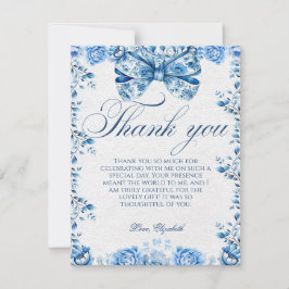 Elegant Blue Floral Bow Script Dankeschön Card Feiertagskarte