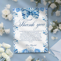 Elegant Blue Floral Bow Script Dankeschön Card
