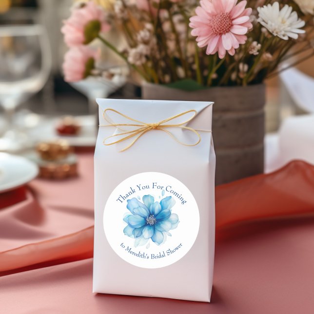 Elegant Blue Floral Brautparty Vielen Dank Runder Aufkleber (Von Creator hochgeladen)