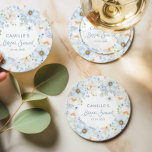 Elegant Blue Floral Bridal Shower Beverage Coaster Rechteckiger Pappuntersetzer<br><div class="desc">These blue floral bridal shower drink coasters feature soft blooms and a delicate bow for a pretty touch at the drink station. Perfect for cocktails,  champagne,  or mocktails while keeping your bridal shower theme beautifully coordinated.</div>