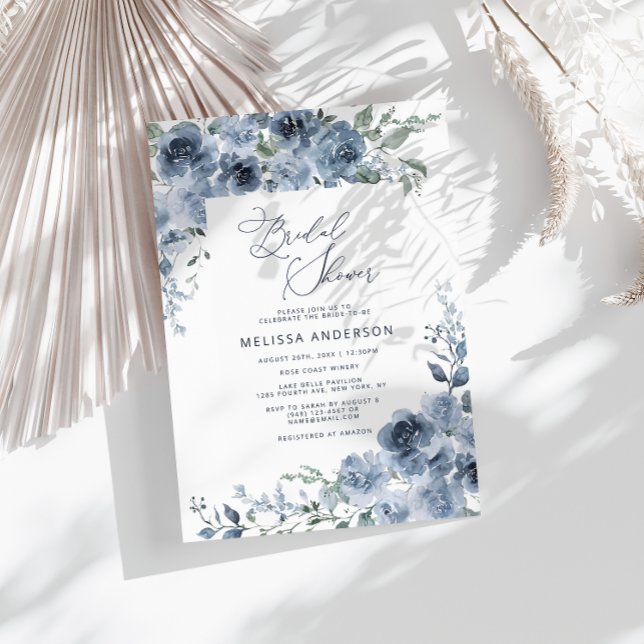 Elégant Blue Floral Bridal Shower Invitation (Créateur téléchargé)