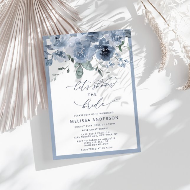 Elégant Blue Floral Bridal Shower Invitation (Créateur téléchargé)